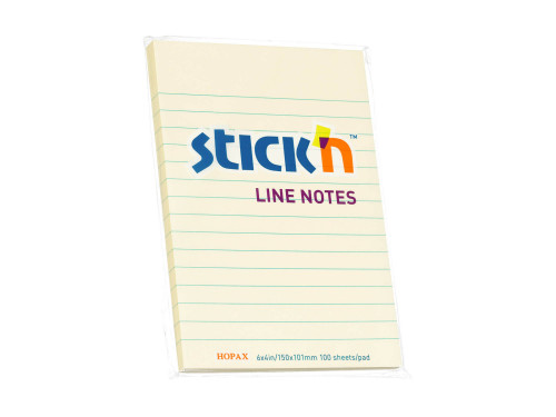 Karteczki samoprzylepne w linie Stick'N - żółte, 15,2 × 10,1 cm, 50 szt.