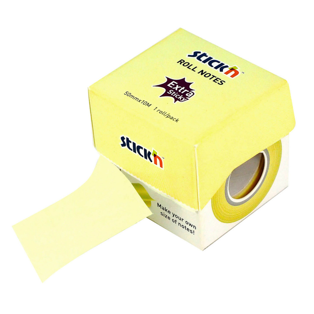 Karteczki samoprzylepne na rolce Stick'N - żółte, 5 cm x 10 m