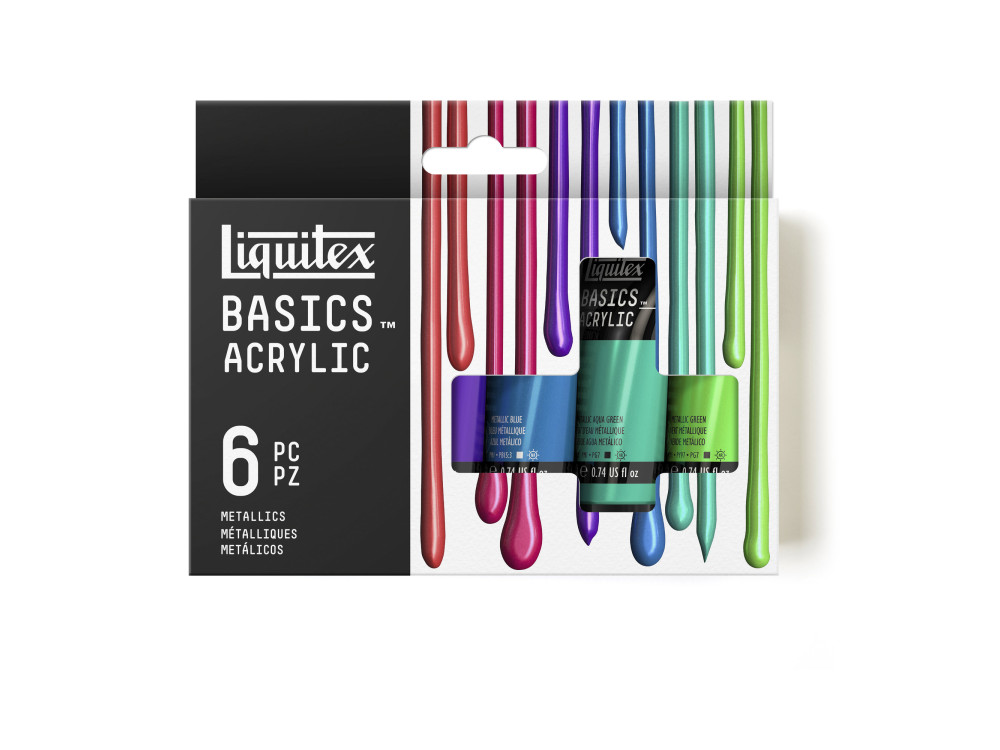 Zestaw farb akrylowych Basics Acrylic Metallic - Liquitex - 6 x 22 ml