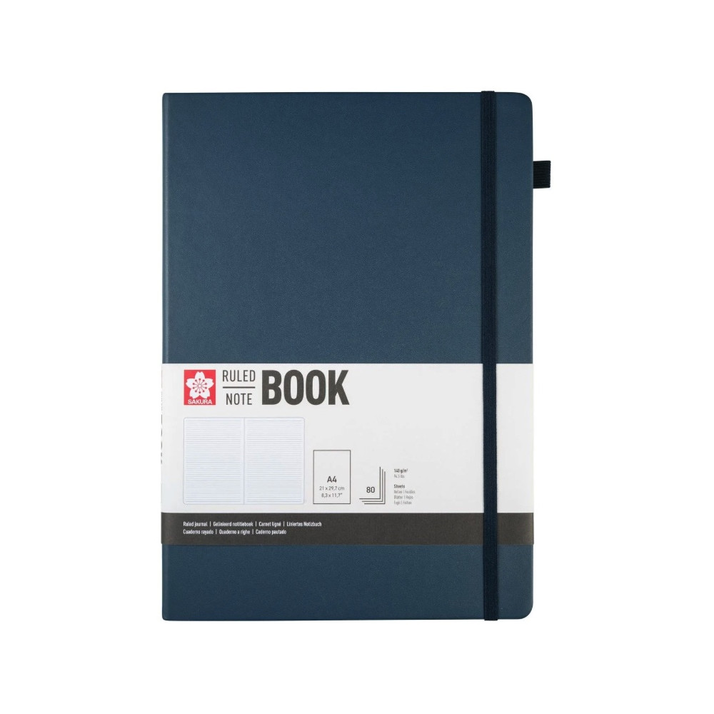 Ruled Notebook A4 - Sakura - Deep Indigo, hardcover, 140 g/m2