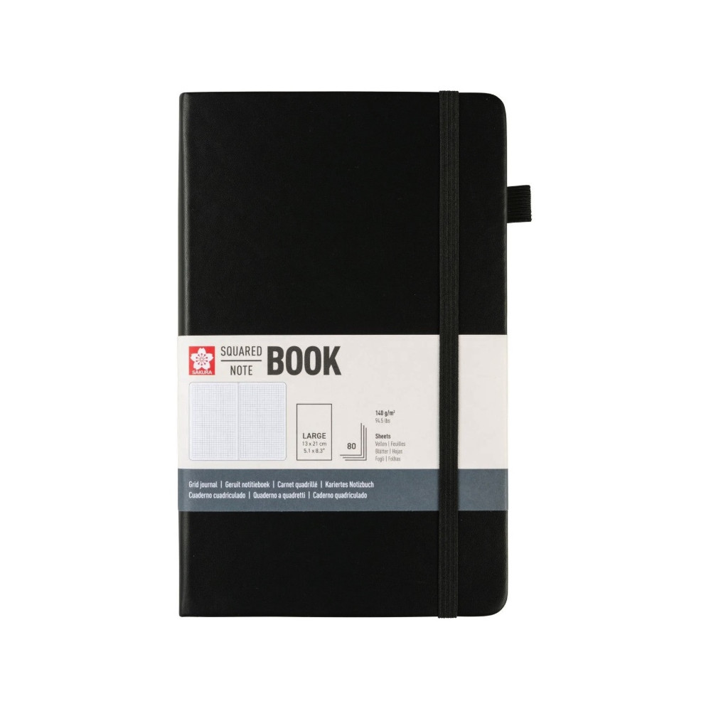 Squared Notebook 13 x 21 cm - Sakura - Black, hardcover, 140 g/m2
