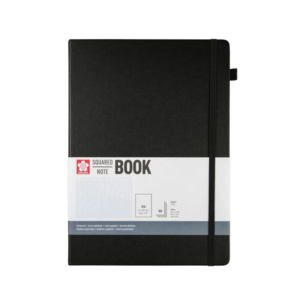 Squared Notebook A4 - Sakura - Black, hardcover, 140 g/m2