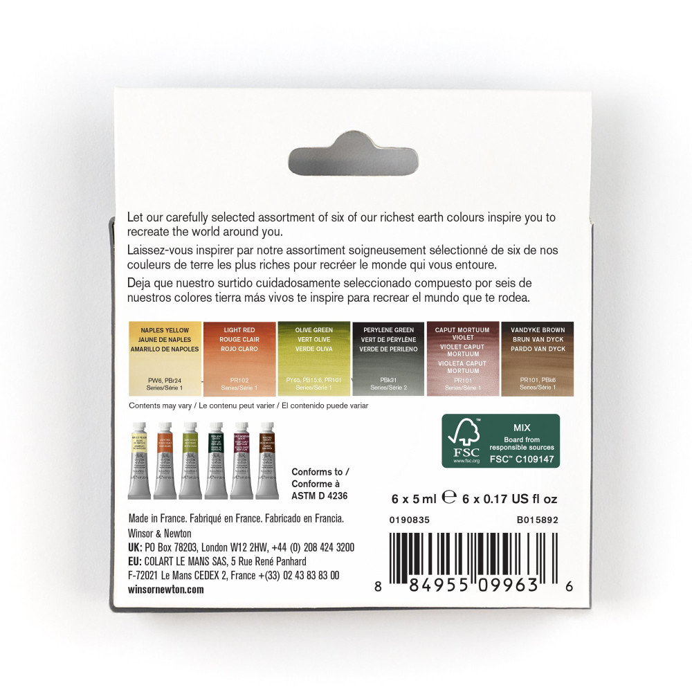 Zestaw akwareli Professional Rich Earth - Winsor & Newton - 6 x 5 ml