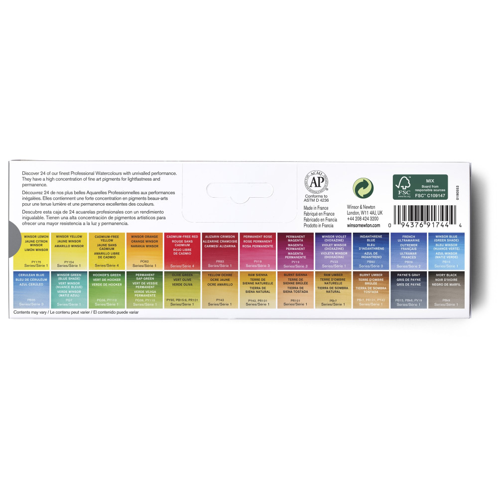 Professional Watercolor half-pans set - Winsor & Newton - 24 pcs.
