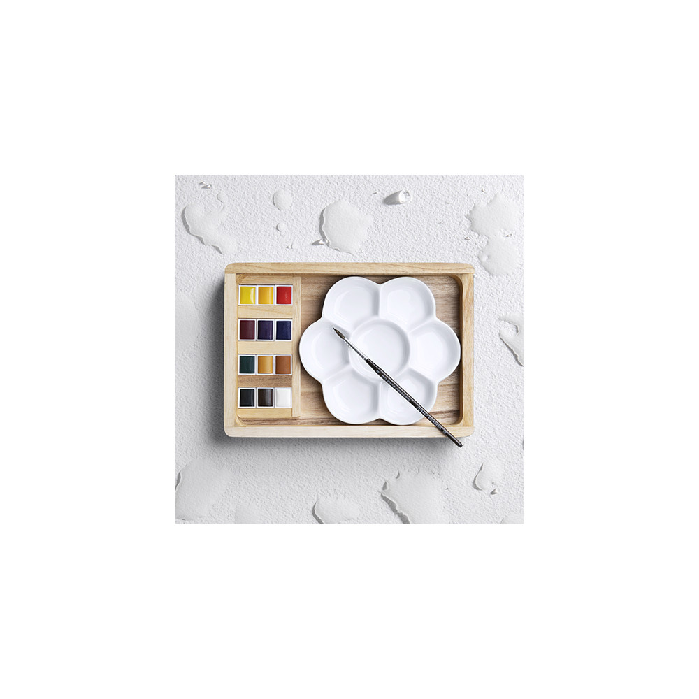 Watercolor half-pans wooden set - Lefranc & Bourgeois - 14 pcs.