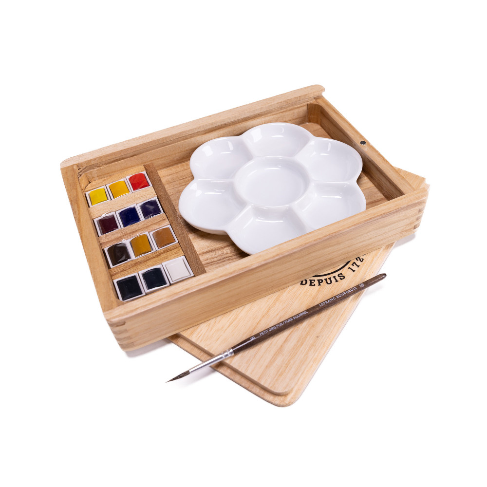 Watercolor half-pans wooden set - Lefranc & Bourgeois - 14 pcs.