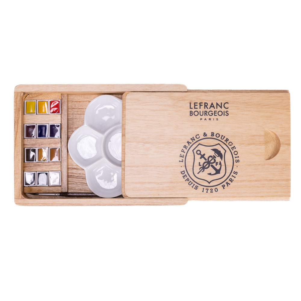Watercolor half-pans wooden set - Lefranc & Bourgeois - 14 pcs.