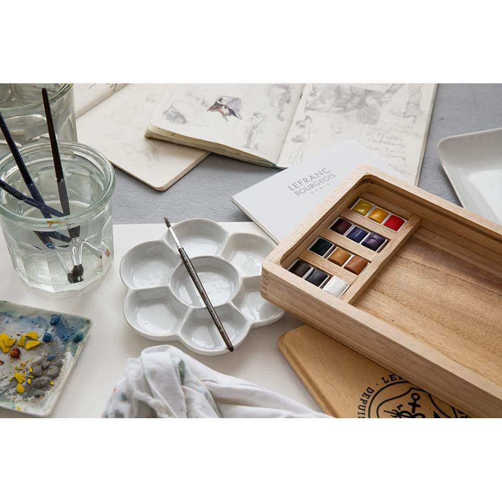 Watercolor half-pans wooden set - Lefranc & Bourgeois - 14 pcs.
