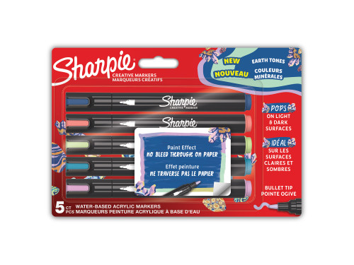 Water-based Earth Tones acrylic markers - Sharpie - 2,5 mm, 5 pcs.