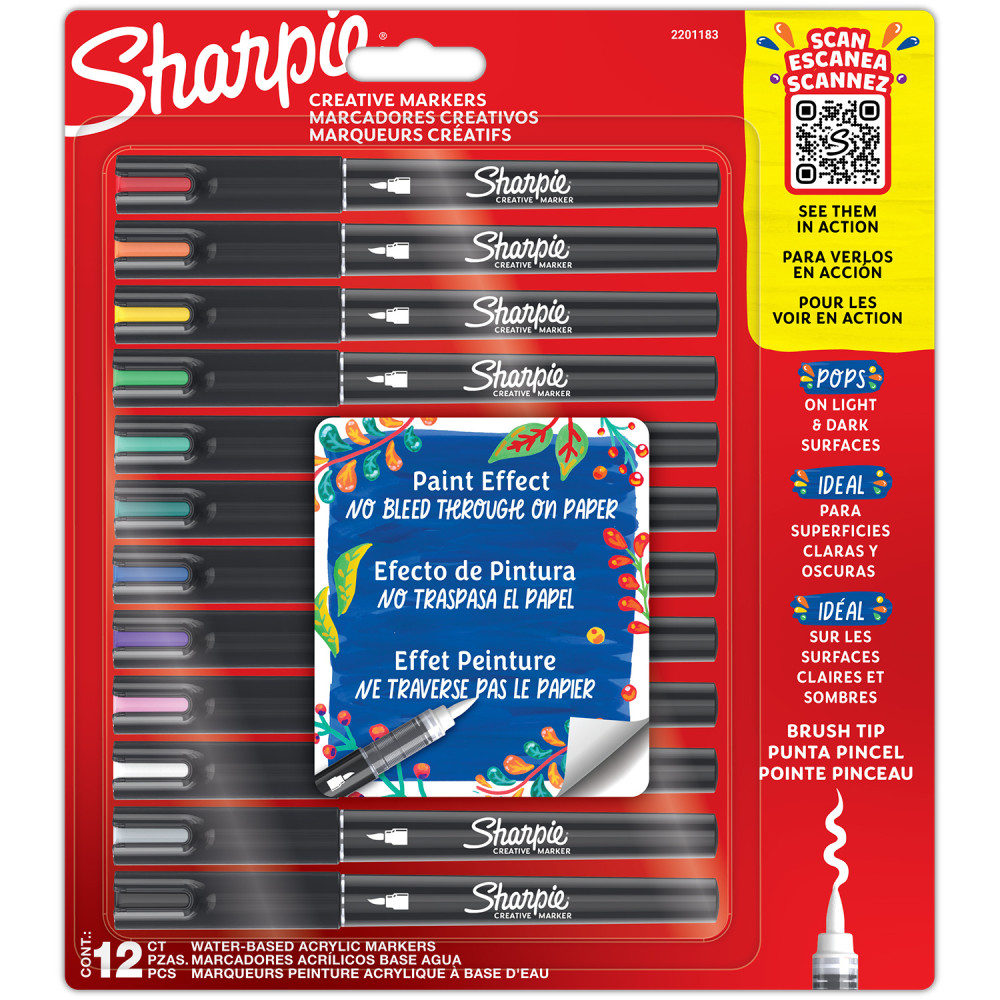 Set od water-based Brush acrylic markers - Sharpie - 12 pcs.