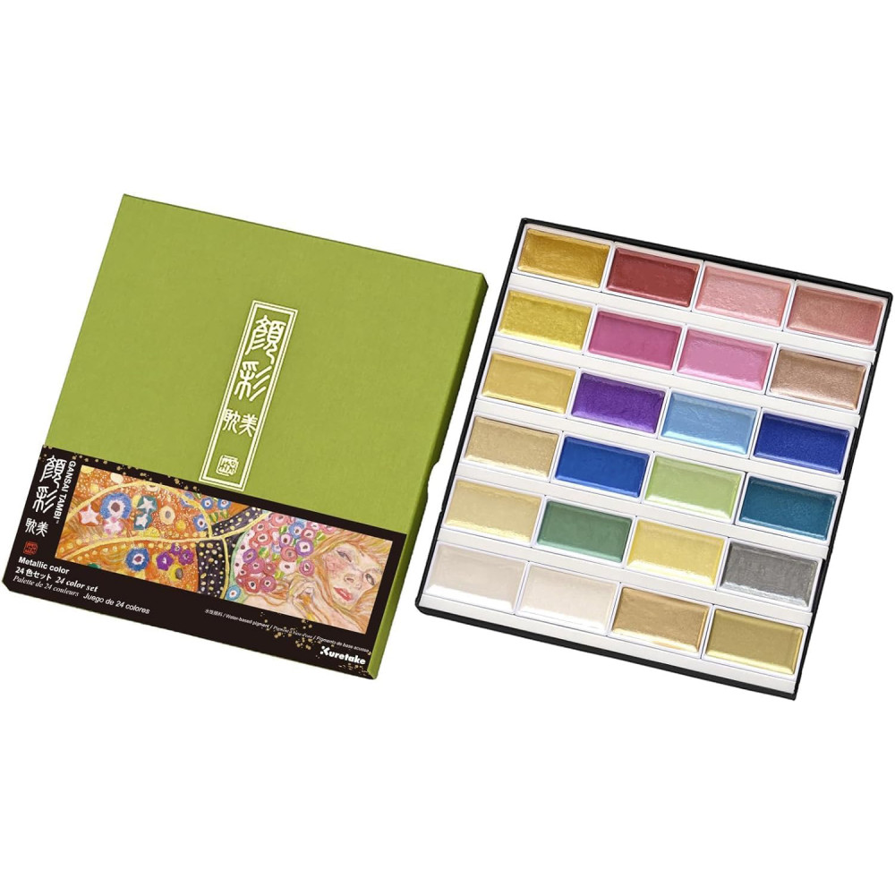 Set of watercolor Gansai Tambi Metallic paints - Kuretake - 24 pcs.