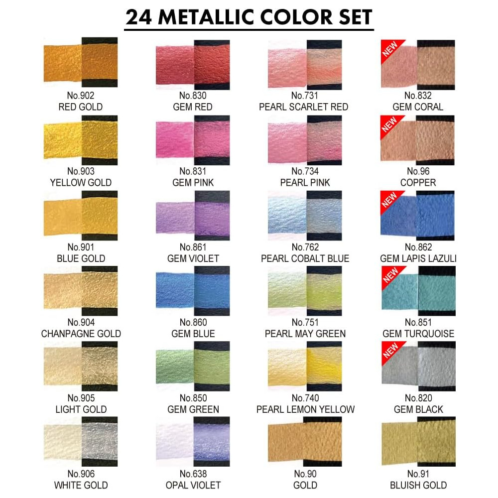 Set of watercolor Gansai Tambi Metallic paints - Kuretake - 24 pcs.