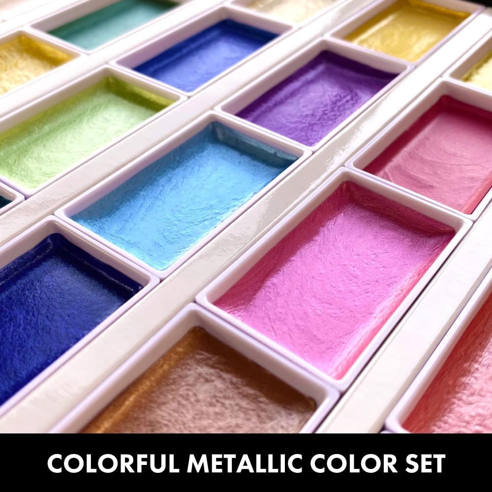 Set of watercolor Gansai Tambi Metallic paints - Kuretake - 24 pcs.