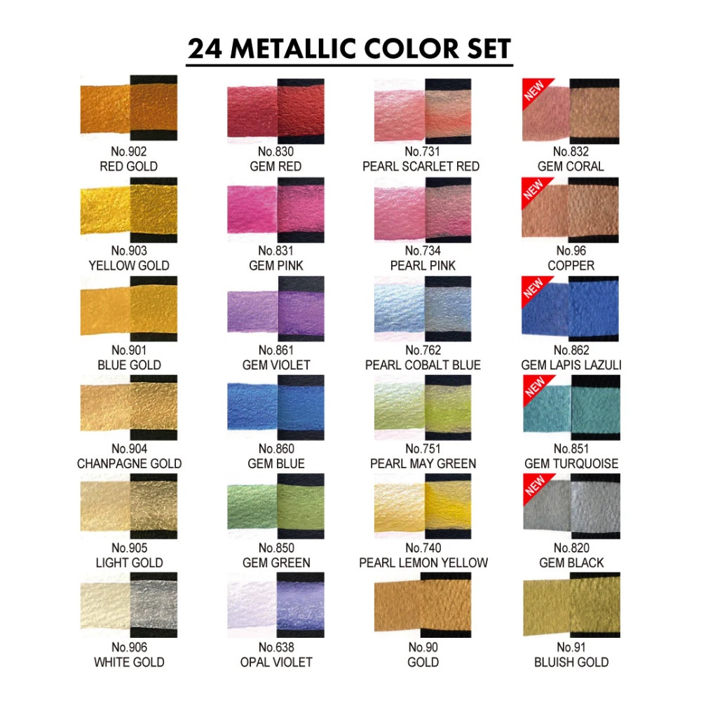 Set of watercolor Gansai Tambi Metallic II Limited Edition paints - Kuretake - 24 pcs.