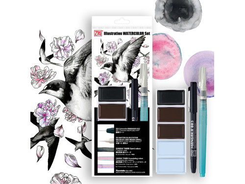 Illustration watercolor set Gansai Tambi Inktober 2025 - Kuretake - 7 pcs.