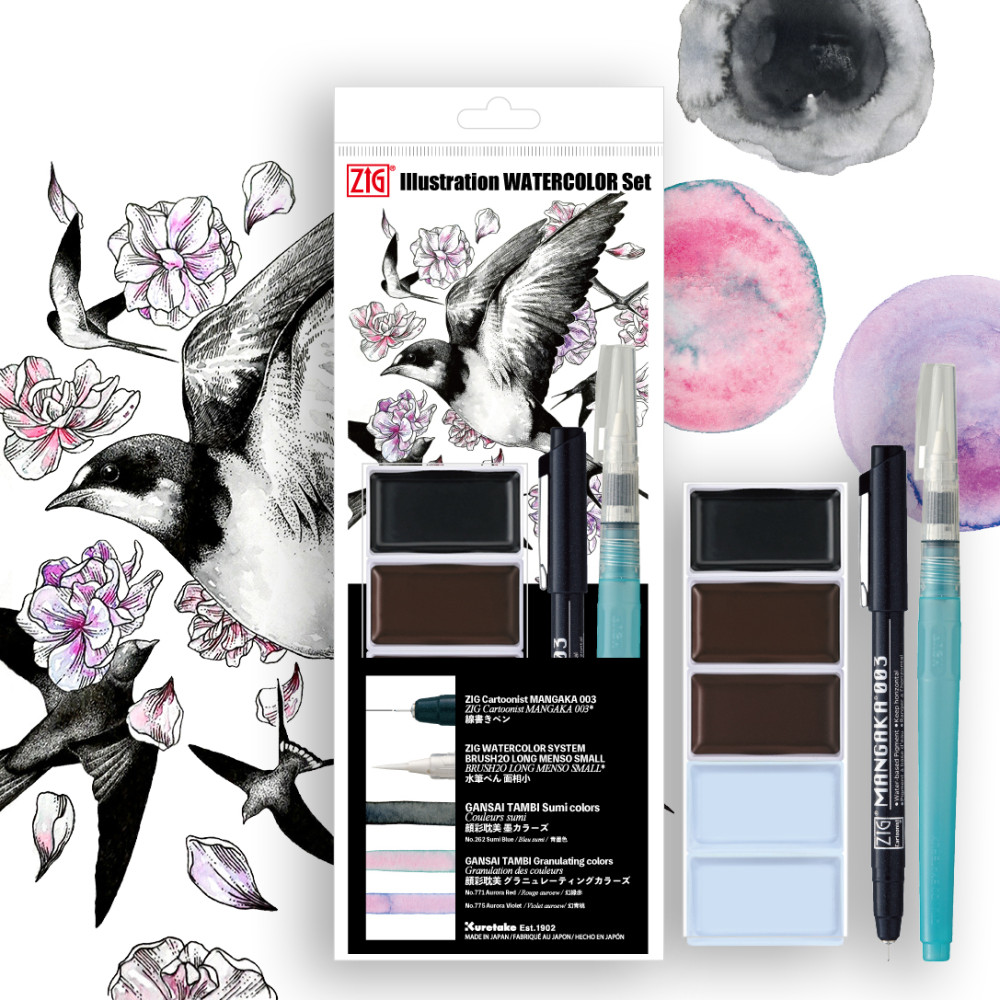 Illustration watercolor set Gansai Tambi Inktober 2025 - Kuretake - 7 pcs.