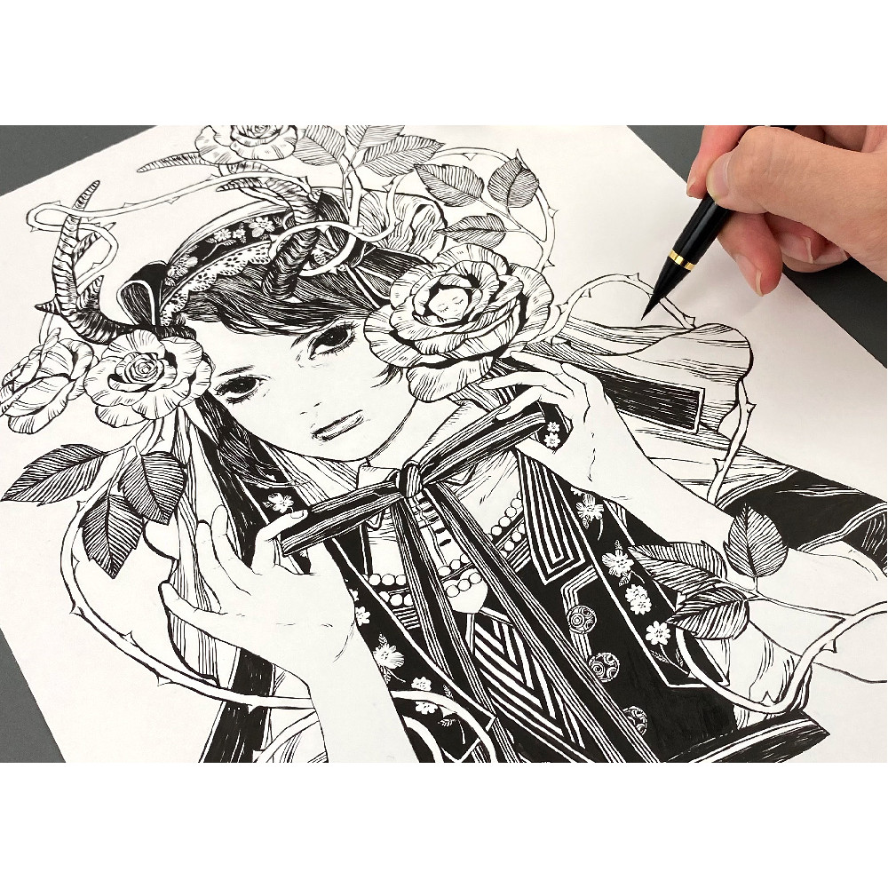 Pióro pędzelkowe do kaligrafii Mannen Mouhitsu - Kuretake - Pink Gold