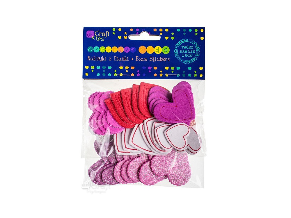 Foam Stickers - Printed & Glitter Hearts, 50 pcs