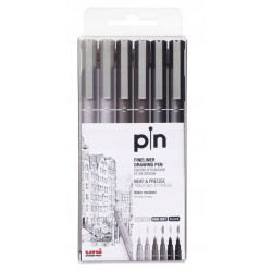 Set of fineliner pens Pin 200 - Uni - grey and black, 6 pcs.
