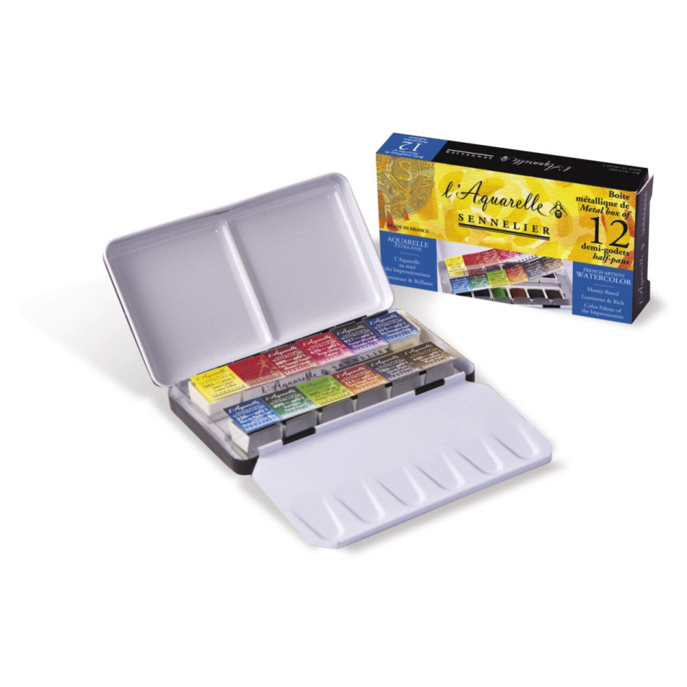 Set of l'Aquarelle watercolor half-pans - Sennelier - 12 pcs.