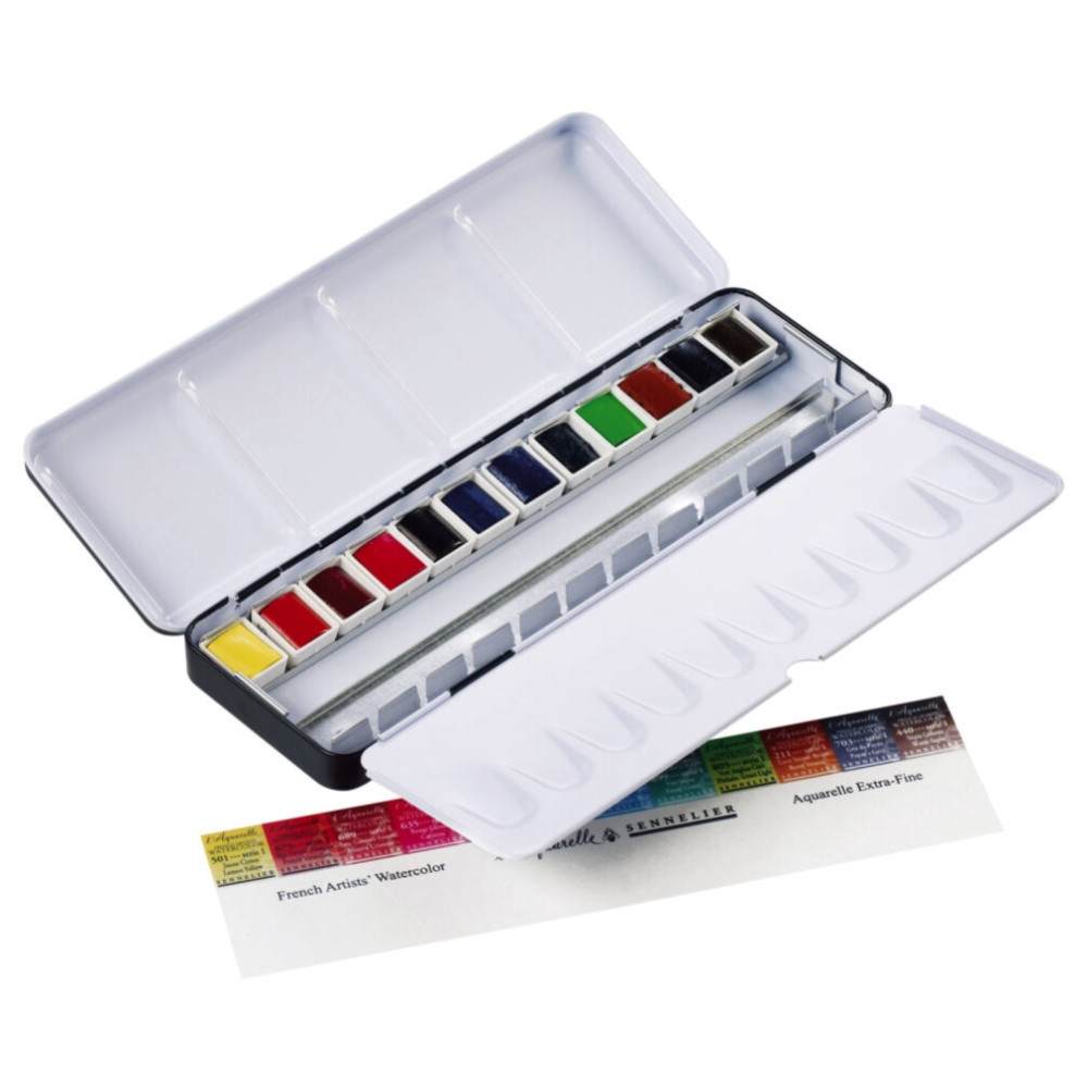 Set of l'Aquarelle watercolor half-pans - Sennelier - 12 pcs.
