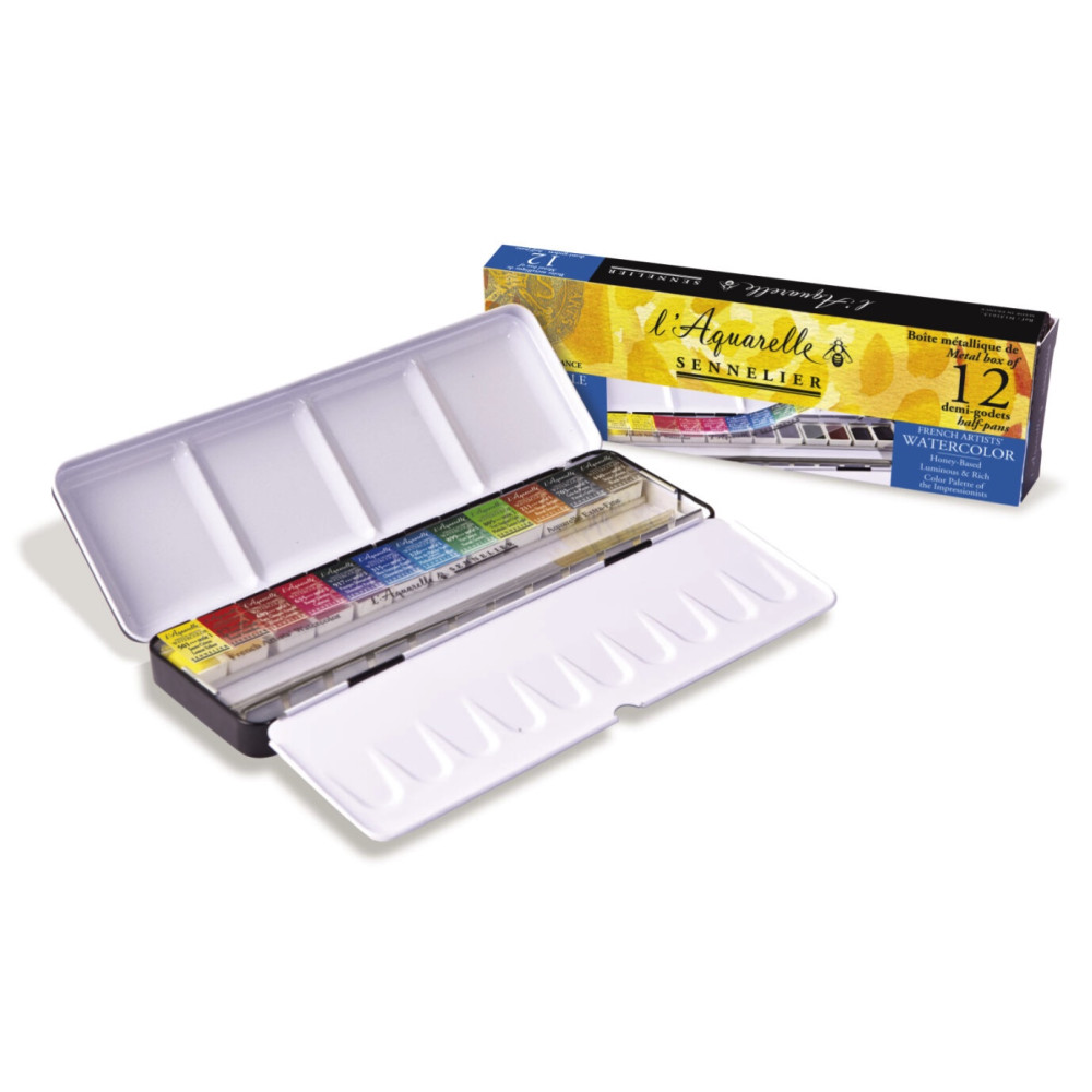 Set of l'Aquarelle watercolor half-pans - Sennelier - 12 pcs.