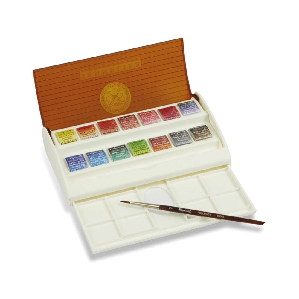Set of l'Aquarelle Travel Box watercolor half-pans - Sennelier - 14 pcs.