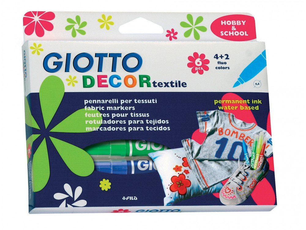 Giotto Decor Textile Pen Assorted, 6 pcs