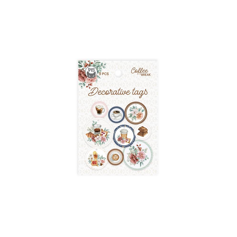 Decorative tags - Piątek Trzynastego - Coffee Break 01, 9 pcs.