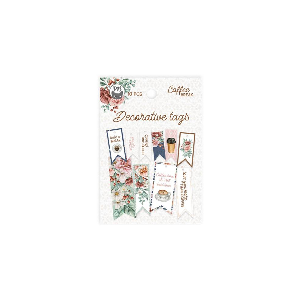 Decorative tags - Piątek Trzynastego - Coffee Break 02, 10 pcs.
