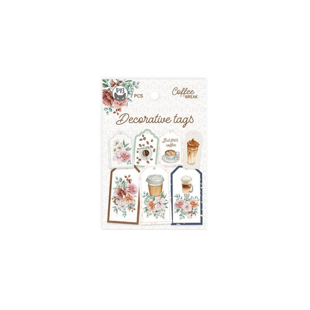 Decorative tags - Piątek Trzynastego - Coffee Break 03, 7 pcs.