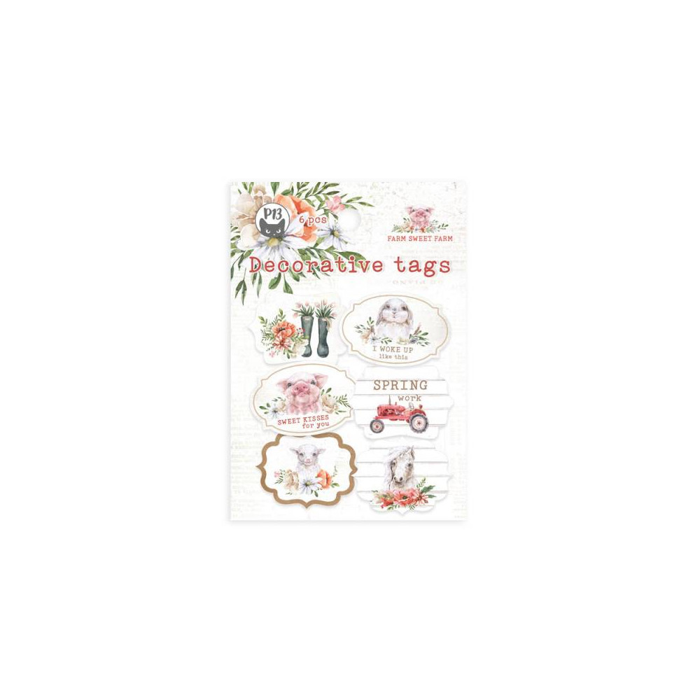 Decorative tags - Piątek Trzynastego - Farm Sweet Farm 04, 6 pcs.