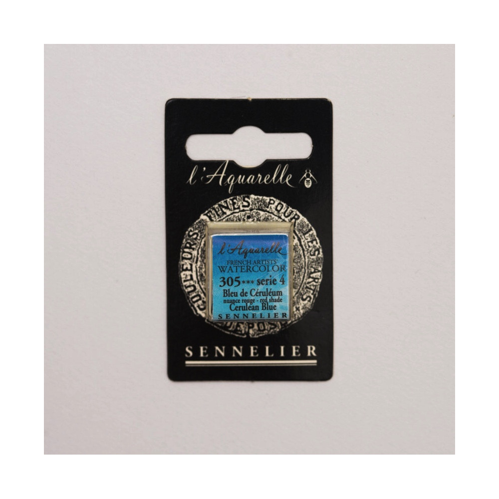 Farba akwarelowa w półkostce l’Aquarelle - Sennelier - 305, Cerulean Blue Red Shade