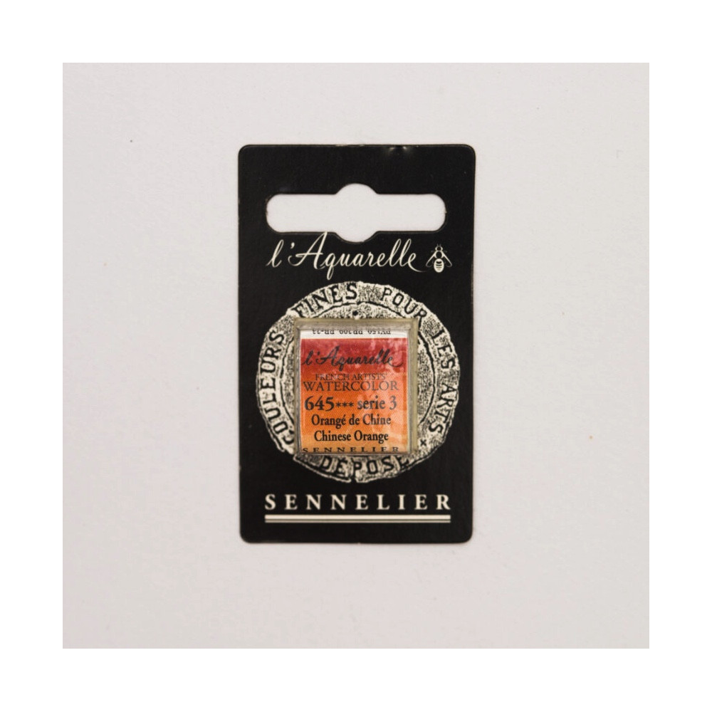 l’Aquarelle watercolor paint half pan - Sennelier - 645, Chinese Orange