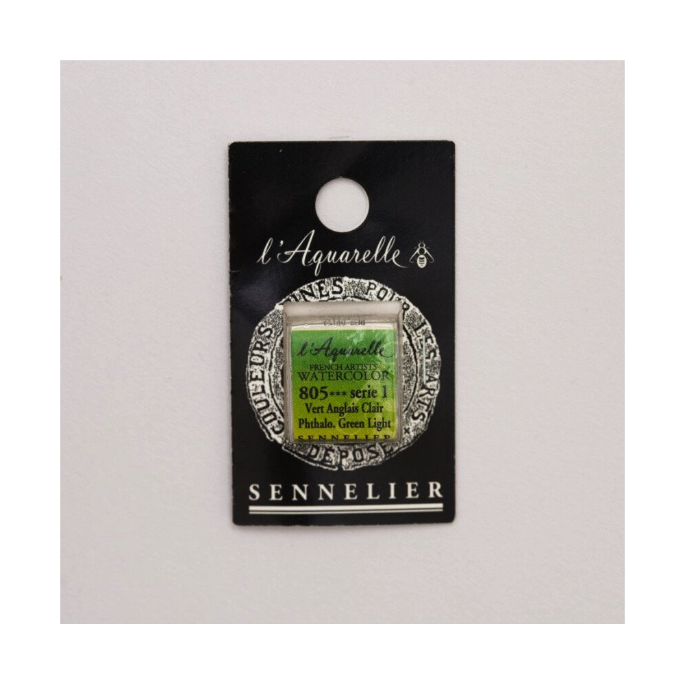 Farba akwarelowa w półkostce l’Aquarelle - Sennelier - 805, Phthalo Green Light