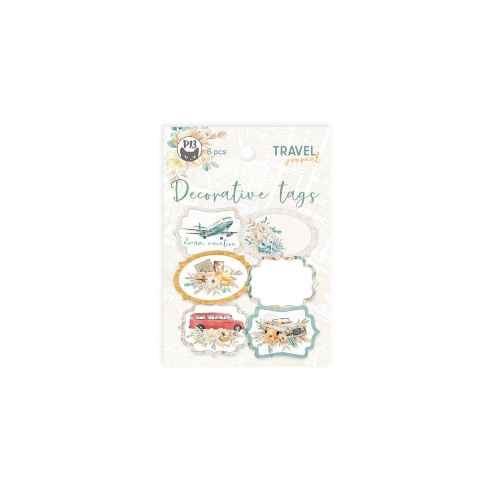 Decorative tags - Piątek Trzynastego - Travel Journal 04, 6 pcs.