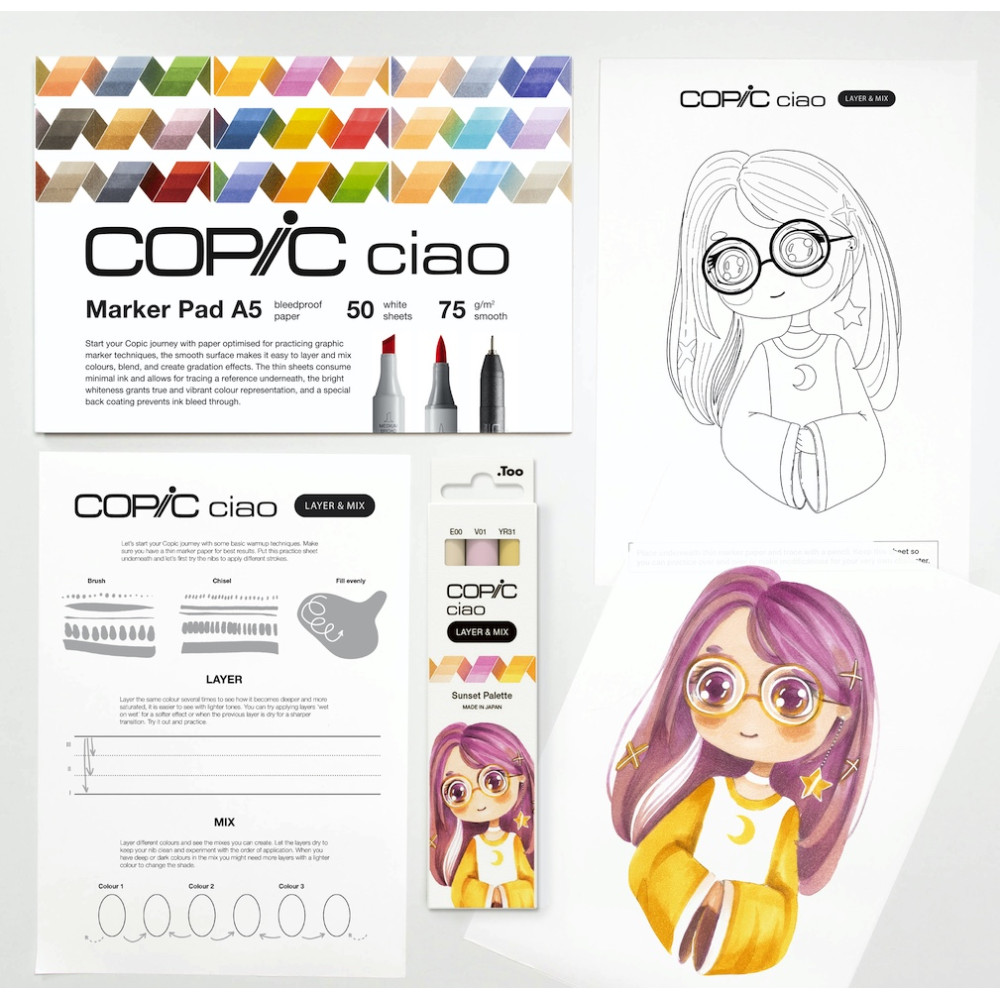 Zestaw markerów dwustronnych Copic Ciao Layer & Mix - Sunset Palette