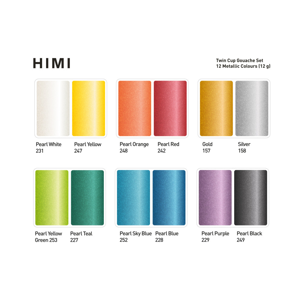 Zestaw gwaszy Twin Cup Metallic - HIMI - 12 szt. x 12 ml