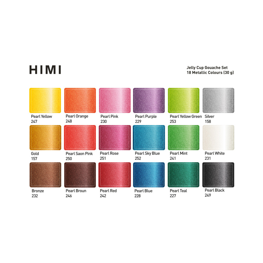 Zestaw gwaszy Jelly Cup Metallic - HIMI - 18 szt. x 30 g