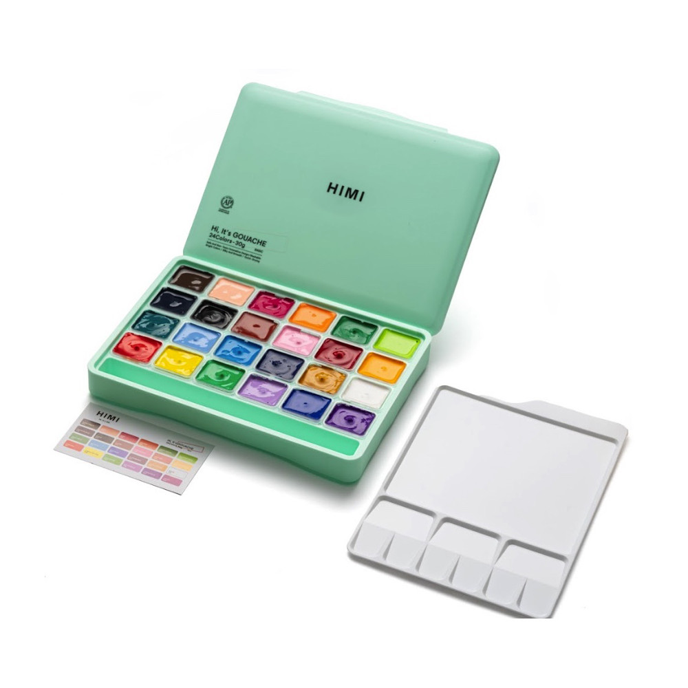 Set of Jelly Cup Gouache - HIMI - Green, 24 pcs. x 30 g