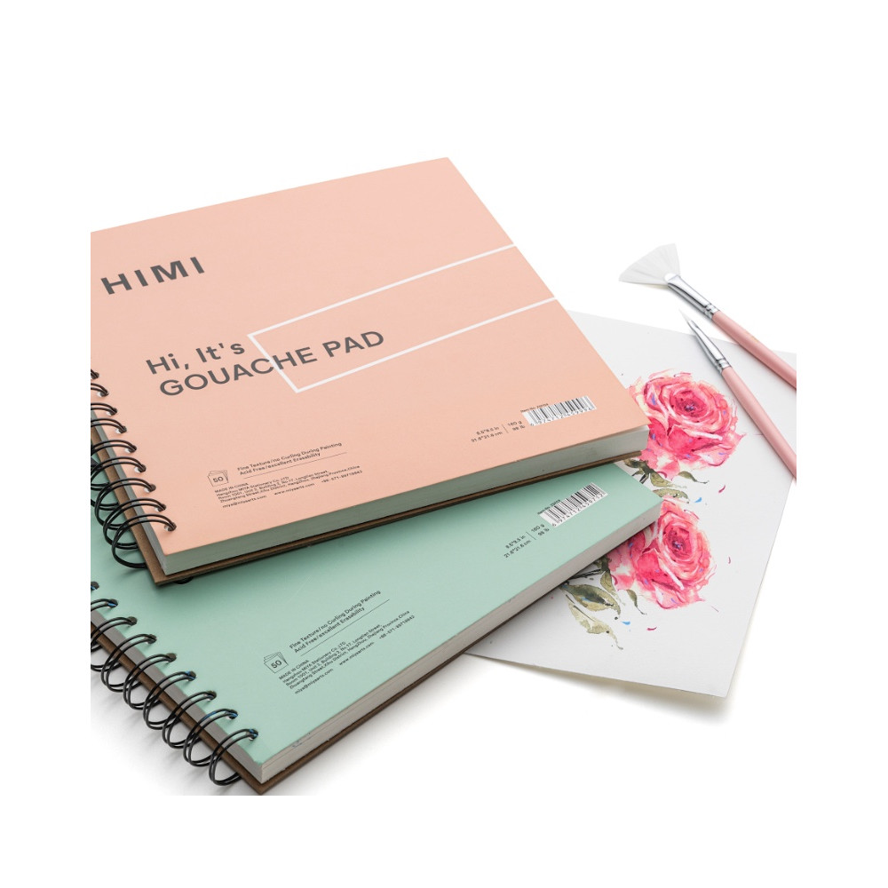 Spiral-bound HIMI gouache pad 21,6 x 21,6 cm - HIMI - Pink 160 g 50 sheets