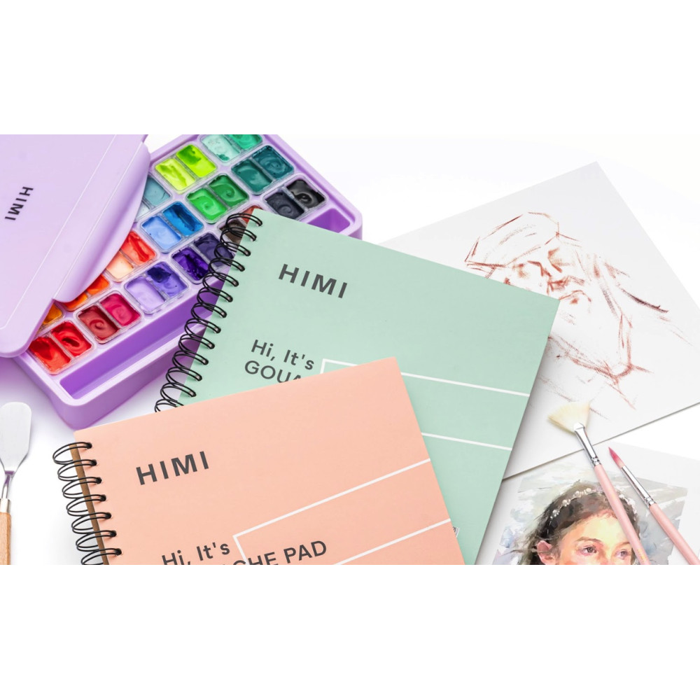 Spiral-bound HIMI gouache pad 21,6 x 21,6 cm - HIMI - Pink 160 g 50 sheets