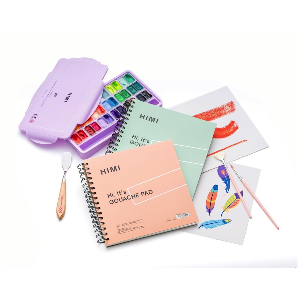 Spiral-bound HIMI gouache pad 21,6 x 21,6 cm - HIMI - Pink 160 g 50 sheets