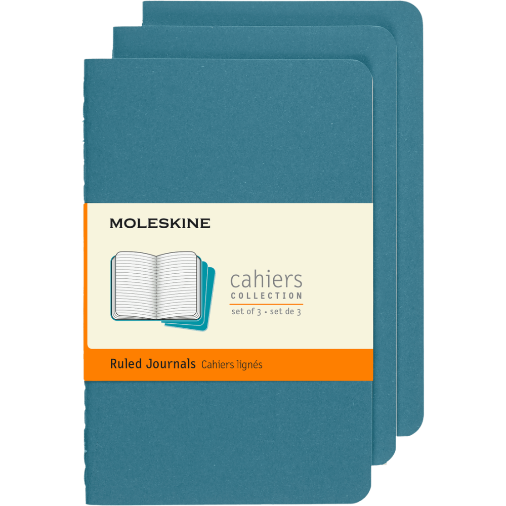 Set of ruled Cahier Journals 9 x 14 cm - Moleskine - Brisk Blue soft cover