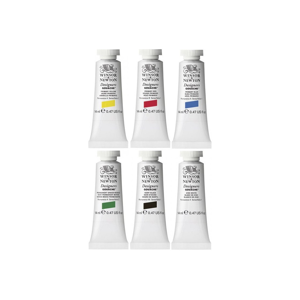 Zestaw gwaszy Designers Primary - Winsor & Newton - 6 x 14 ml