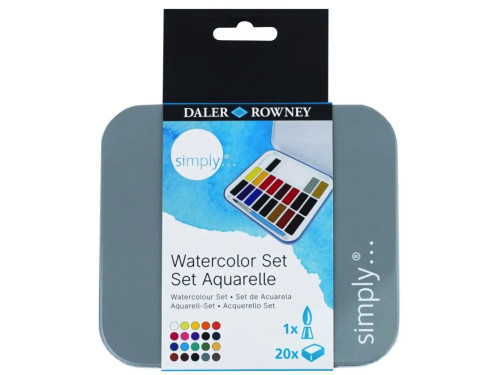 Zestaw akwareli Simply w półkostkach - Daler Rowney - 20 szt.