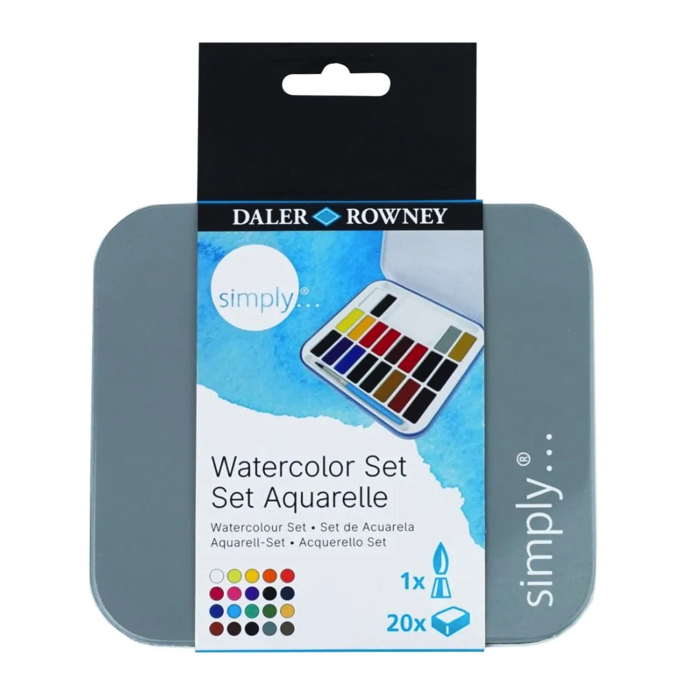 Zestaw akwareli Simply w półkostkach - Daler Rowney - 20 szt.