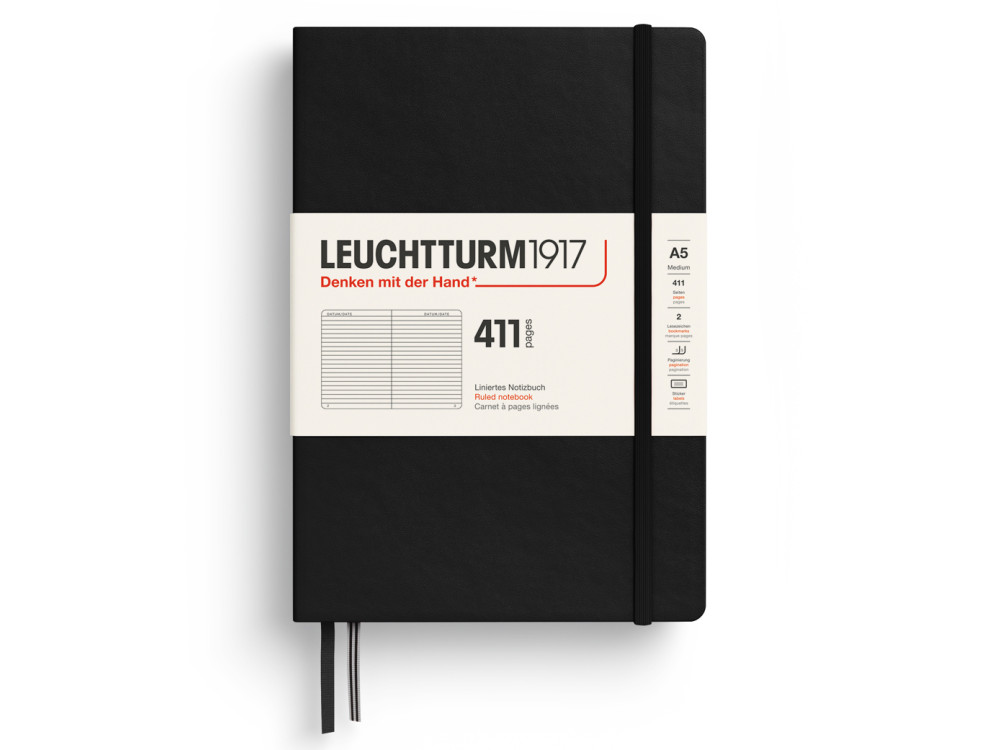 Notatnik w linie 411 A5 - Leuchtturm1917 - Black twarda okładka