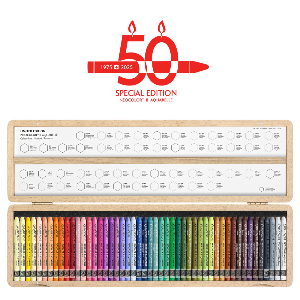 Zestaw pasteli akwarelowych Neocolor II Limited Edition w drewnianej walizce - Caran d'Ache - 50 szt.