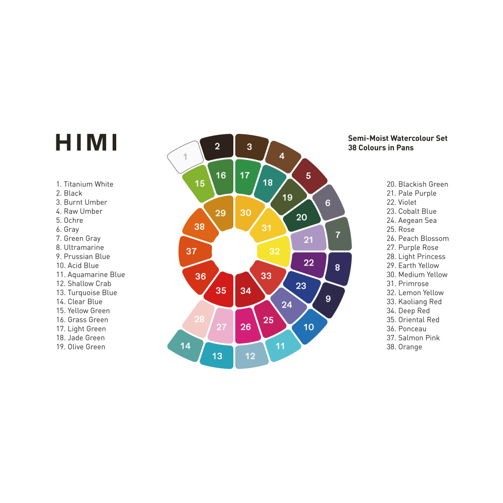 Set of Semi-Moist watercolors - HIMI - 38 pcs.